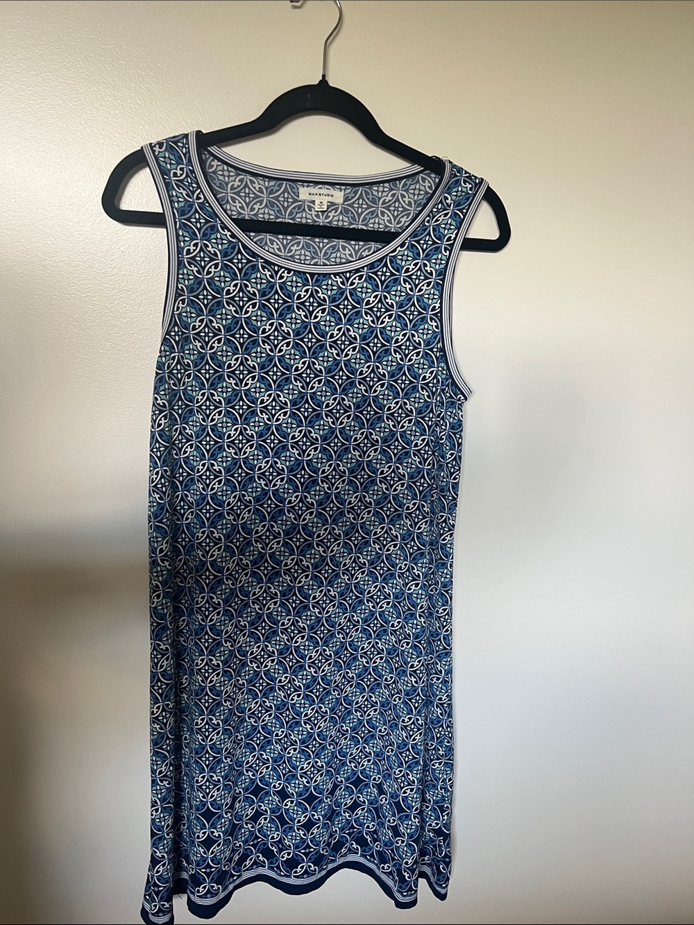 Blue Patterned Sleeveless Women's Dress
